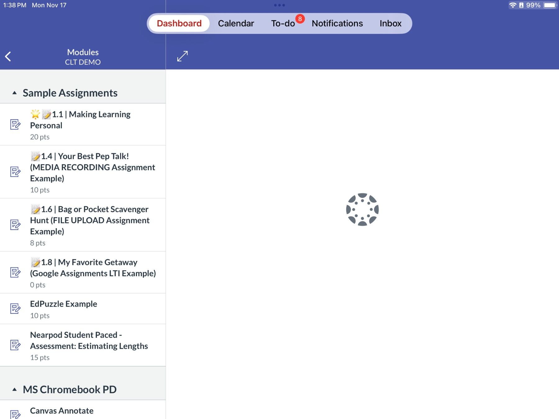 Module page in Canvas with assignments listed