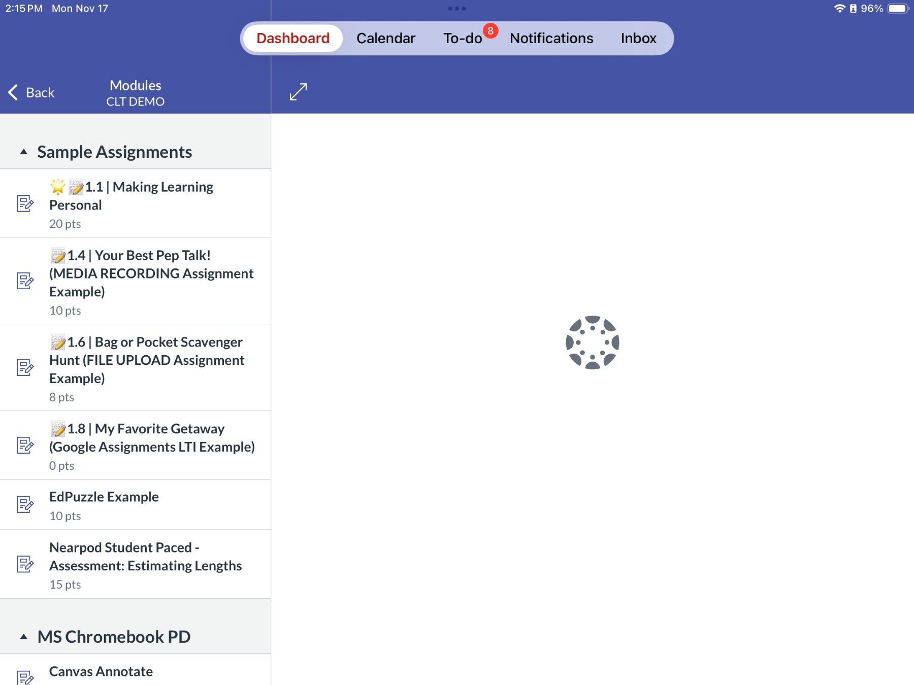Module page in Canvas with assignments listed