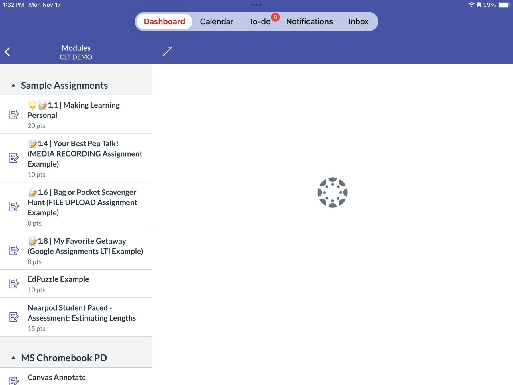 Module page in Canvas with assignments listed
