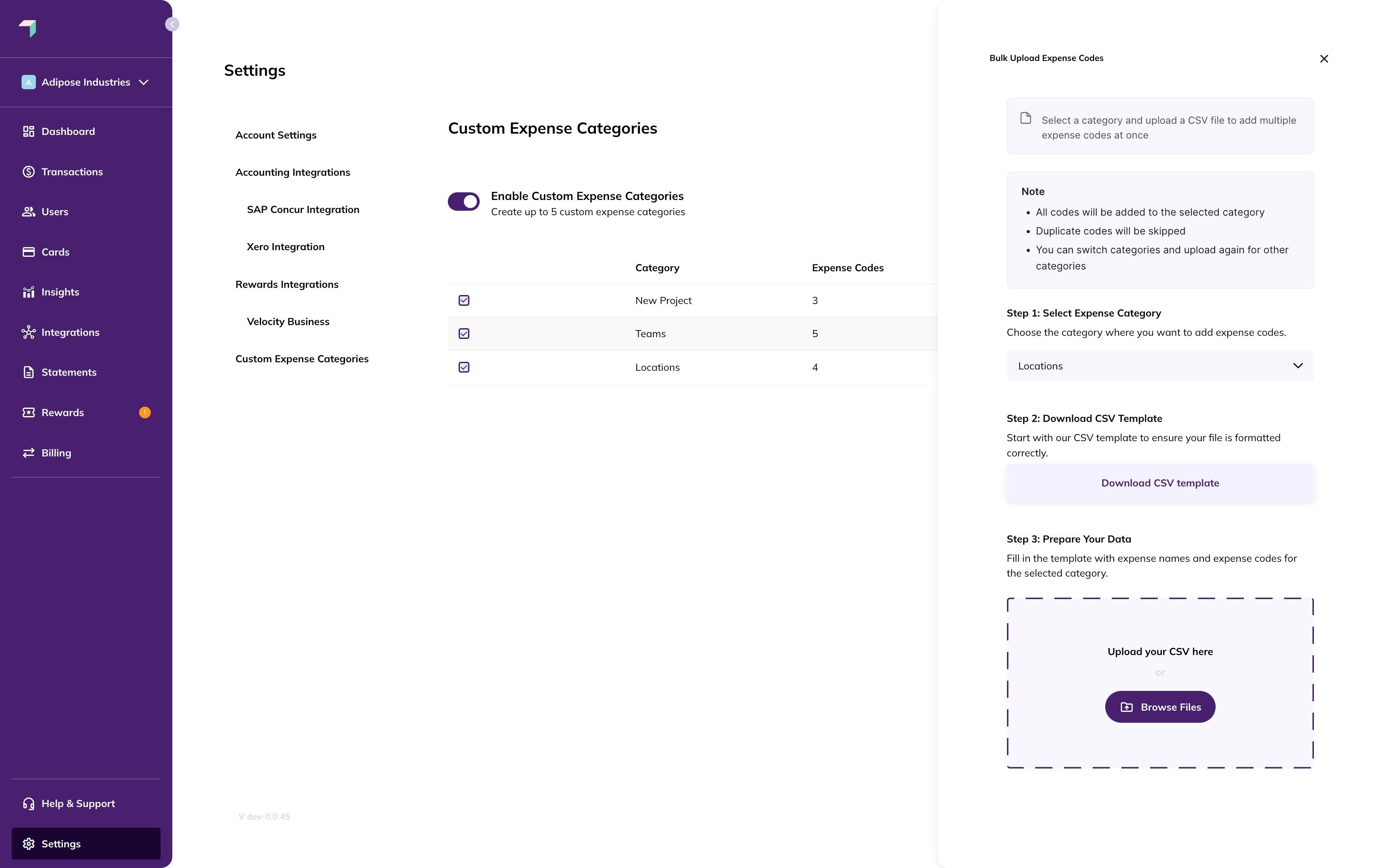 Download CSV template