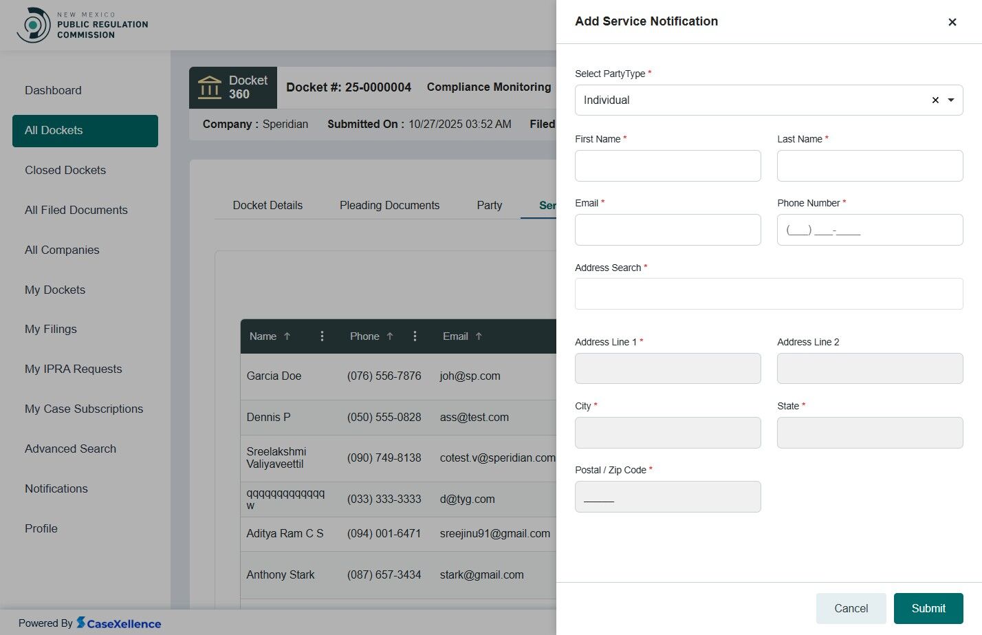 Add New Service Notification form