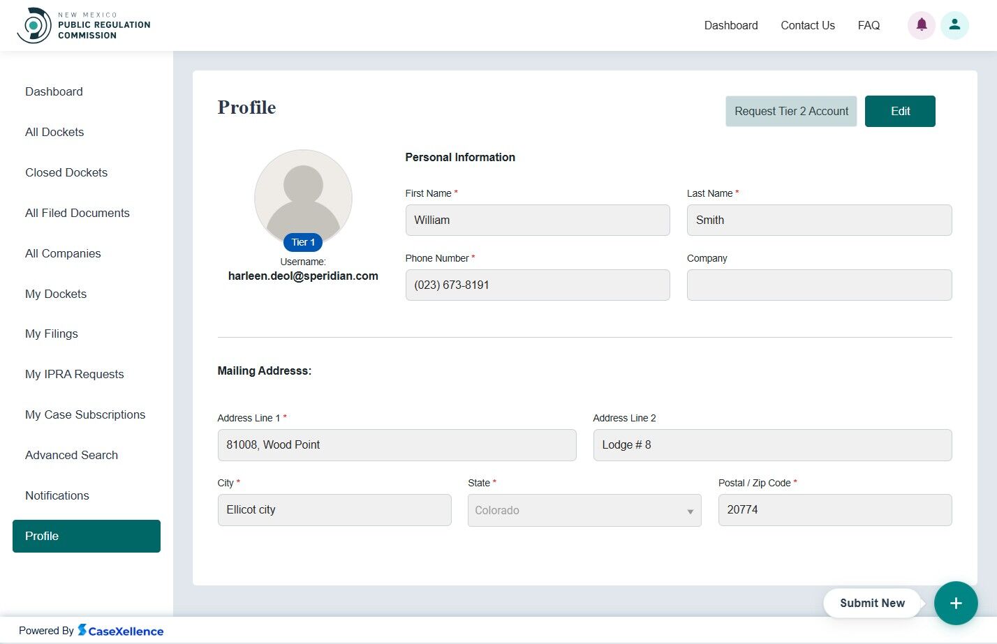 Profile page view for Tier 1 user