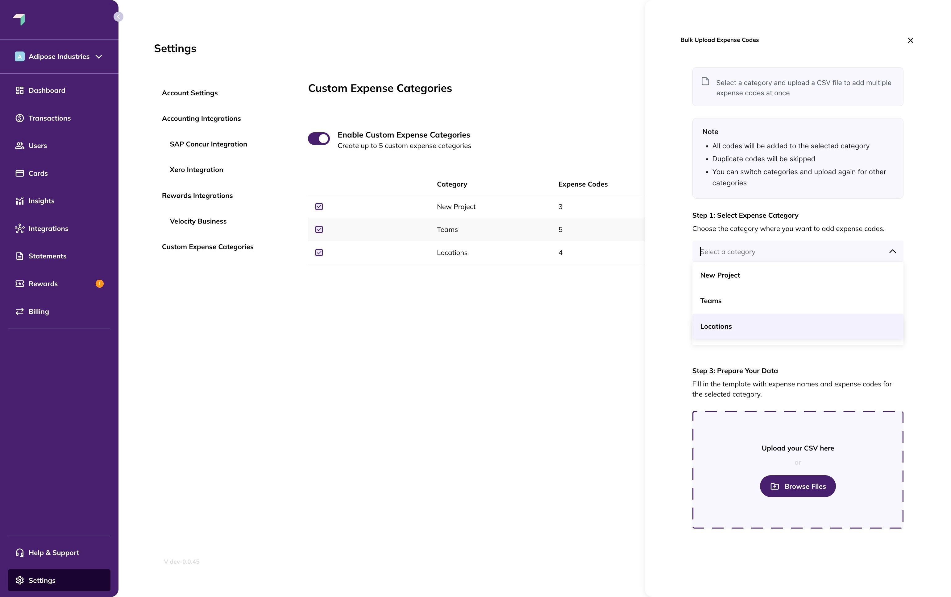 Select expense category dropdown