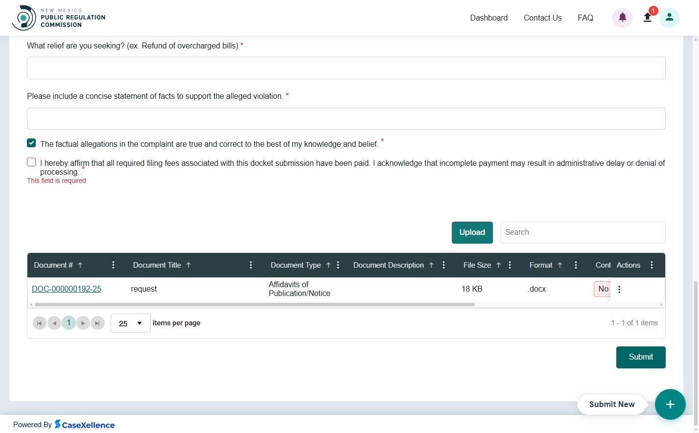 Upload button and attachments section