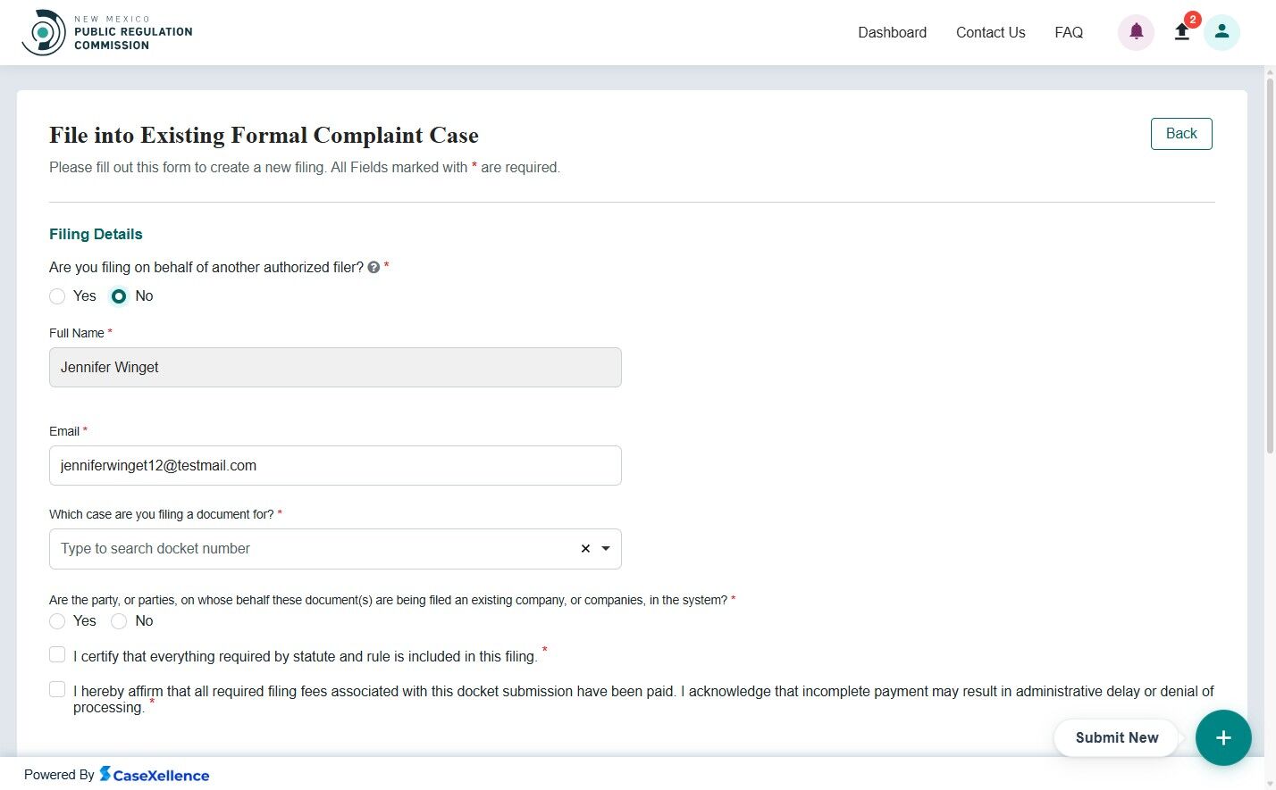Filing on own behalf - No