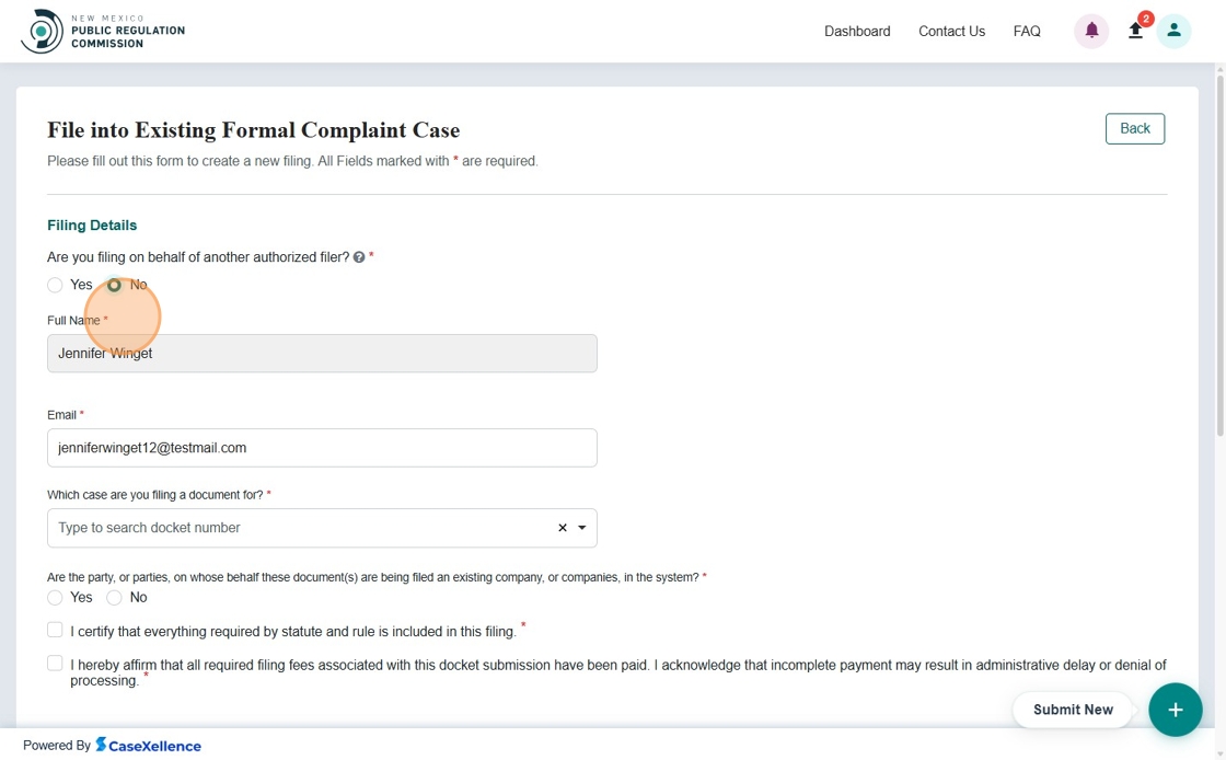 Filing on own behalf - No