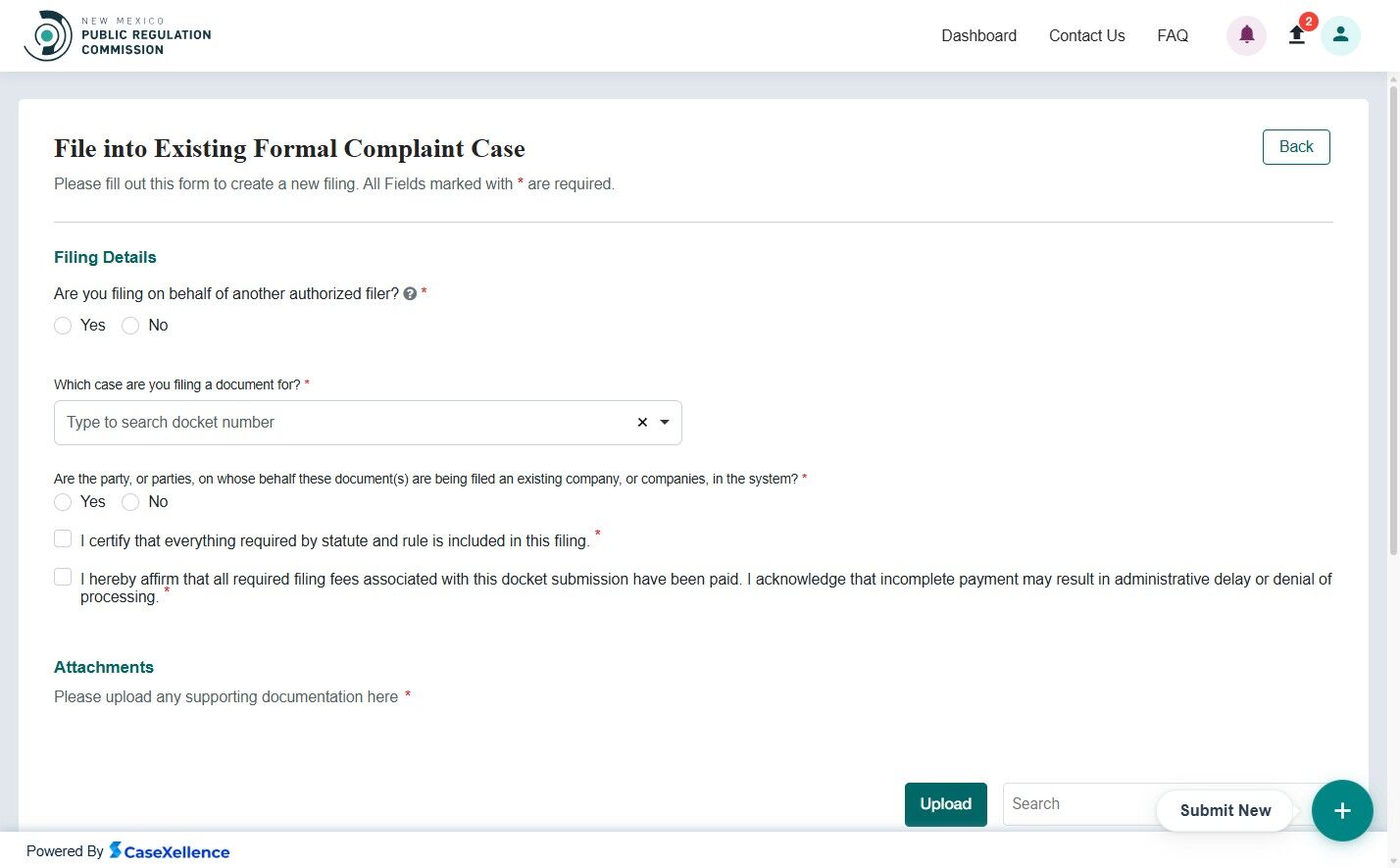File Into Existing Formal Complaint Docket form