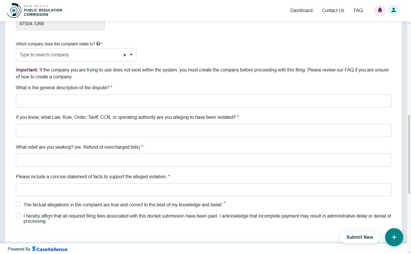 Company selection dropdown