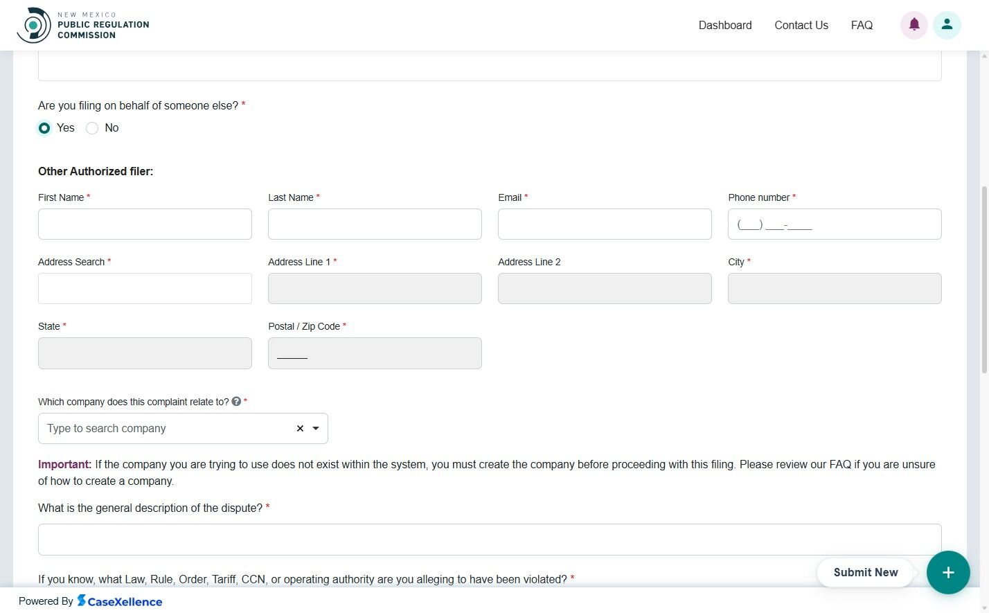 Filer details form