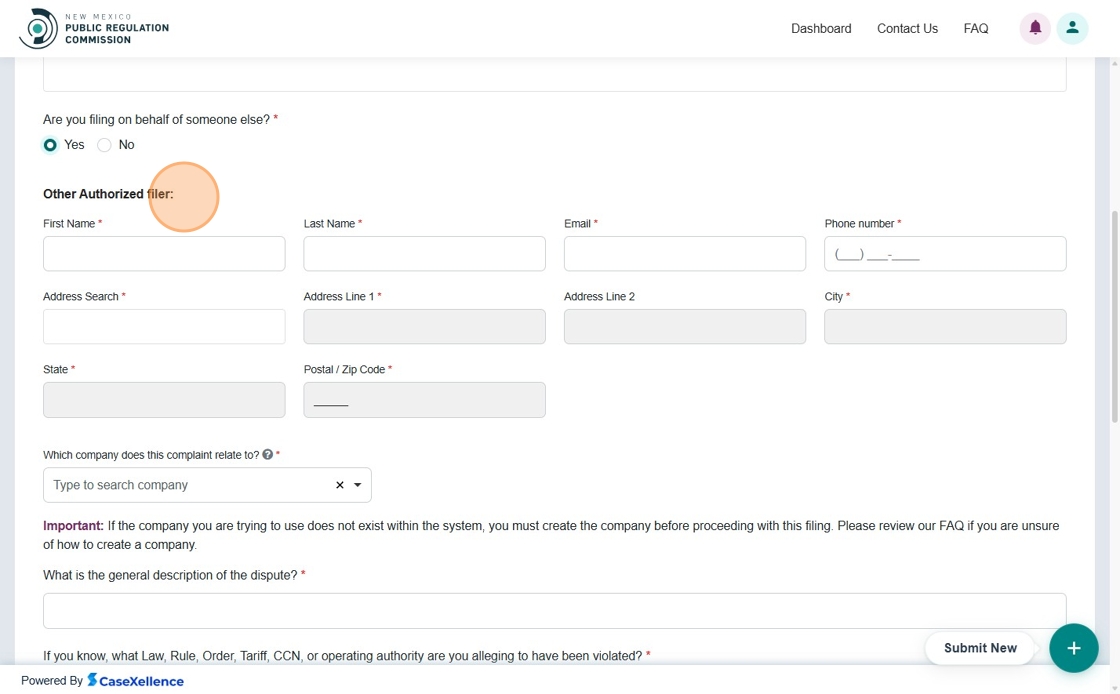 Filer details form