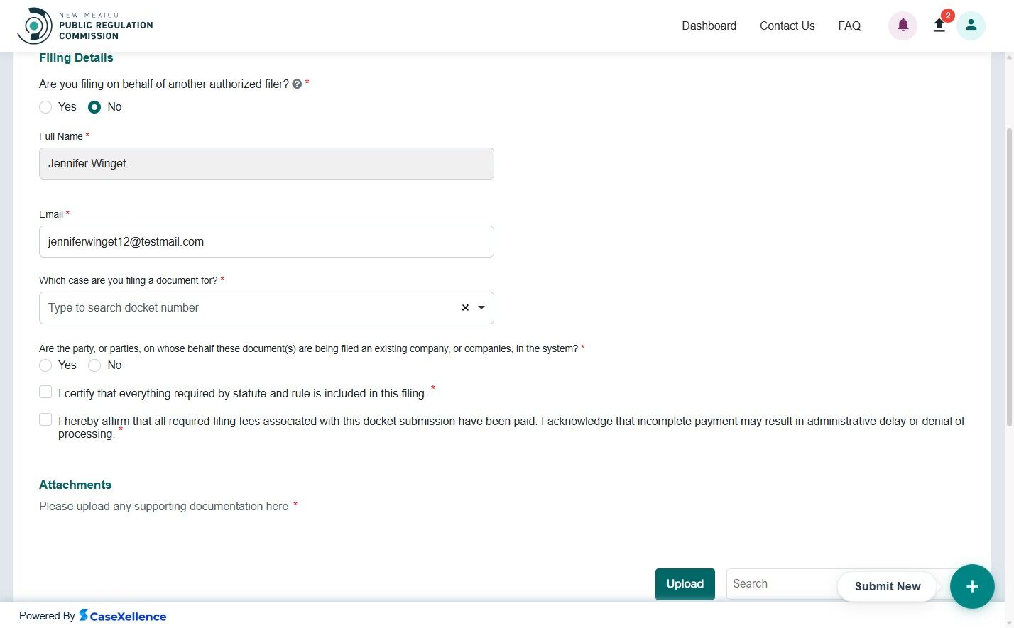 Formal Complaint Docket Number selection