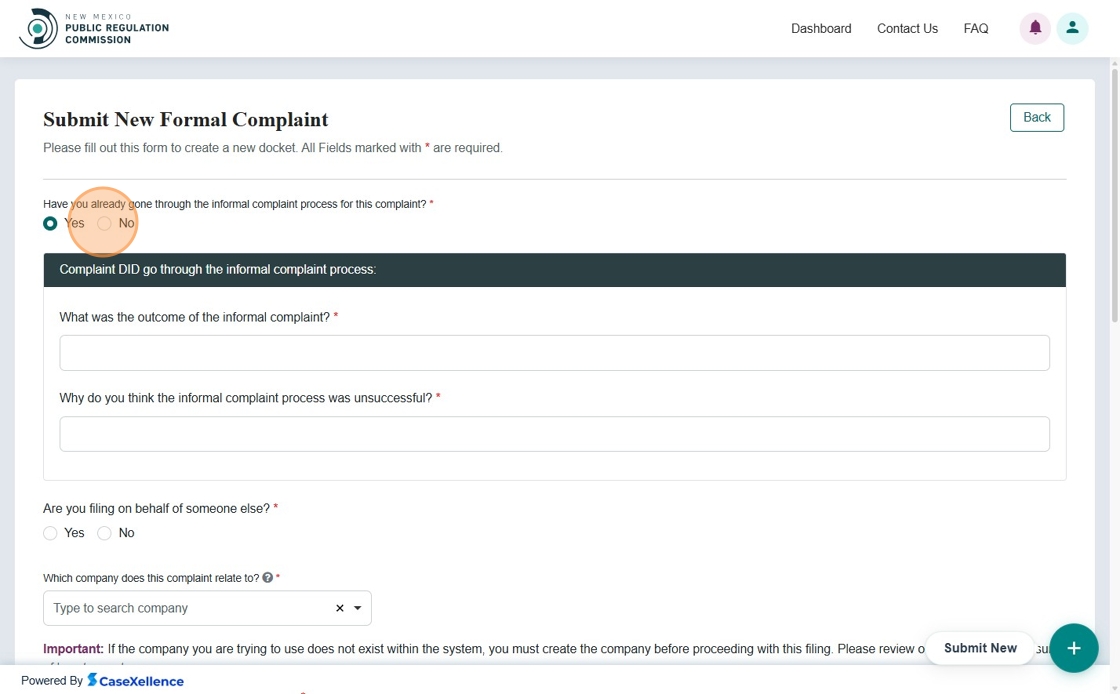 Informal complaint No option