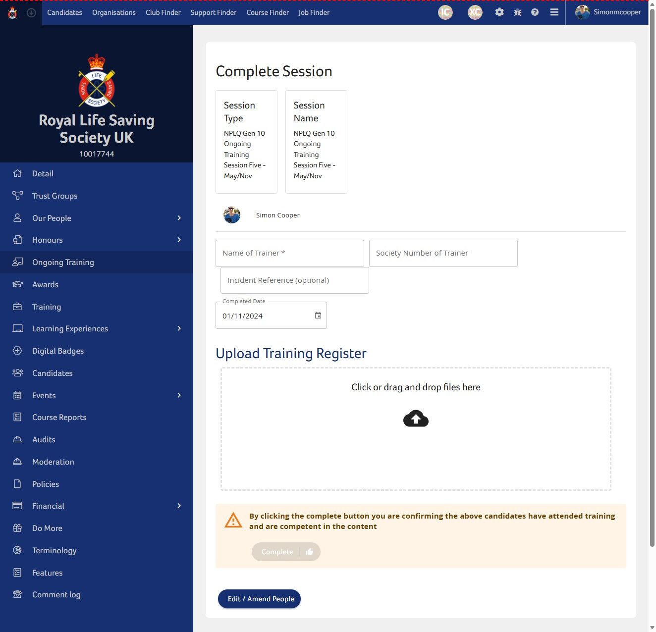 How to Upload a Training Register for Ongoing Training