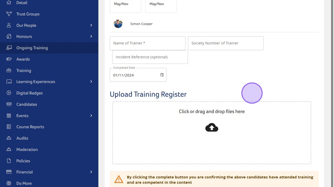 How to Upload a Training Register for Ongoing Training