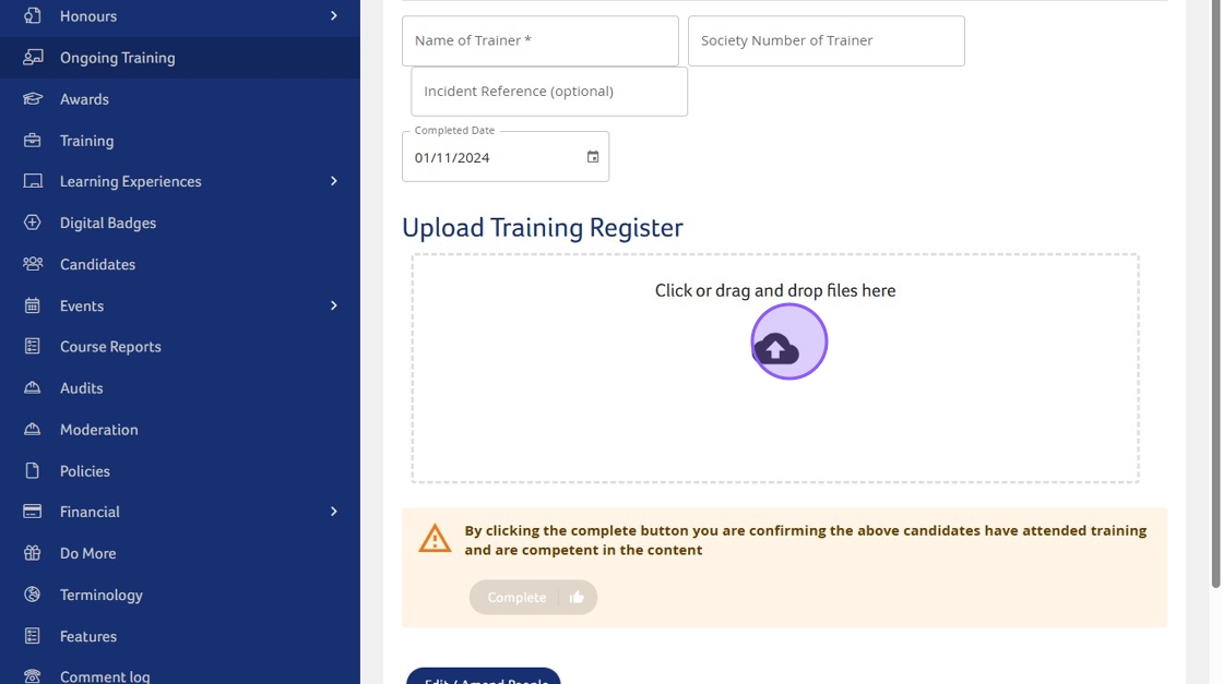 How to Upload a Training Register for Ongoing Training