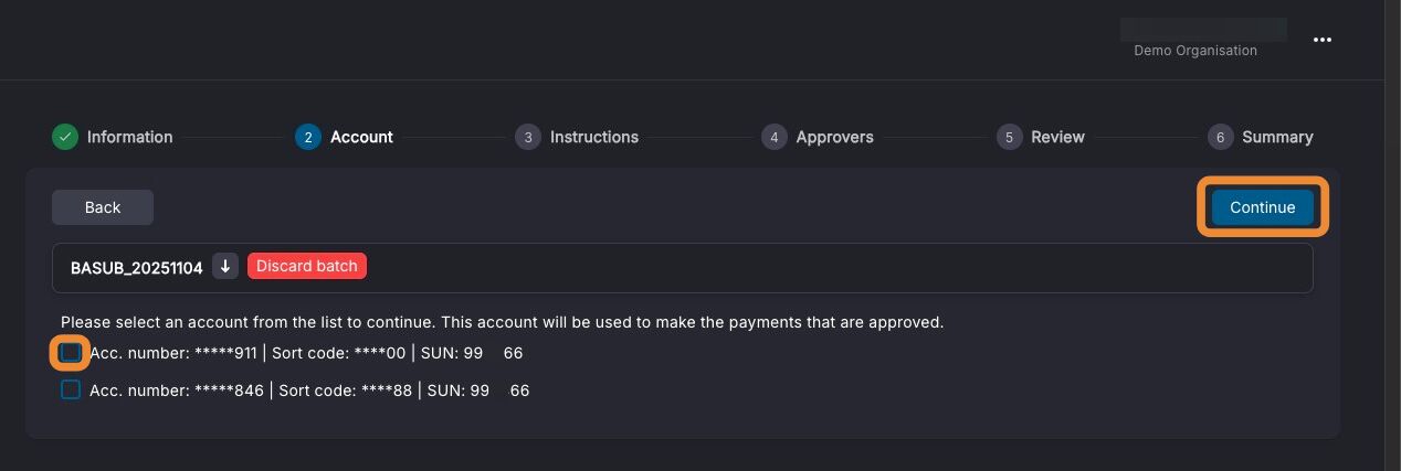 Step 2 Account selection screen