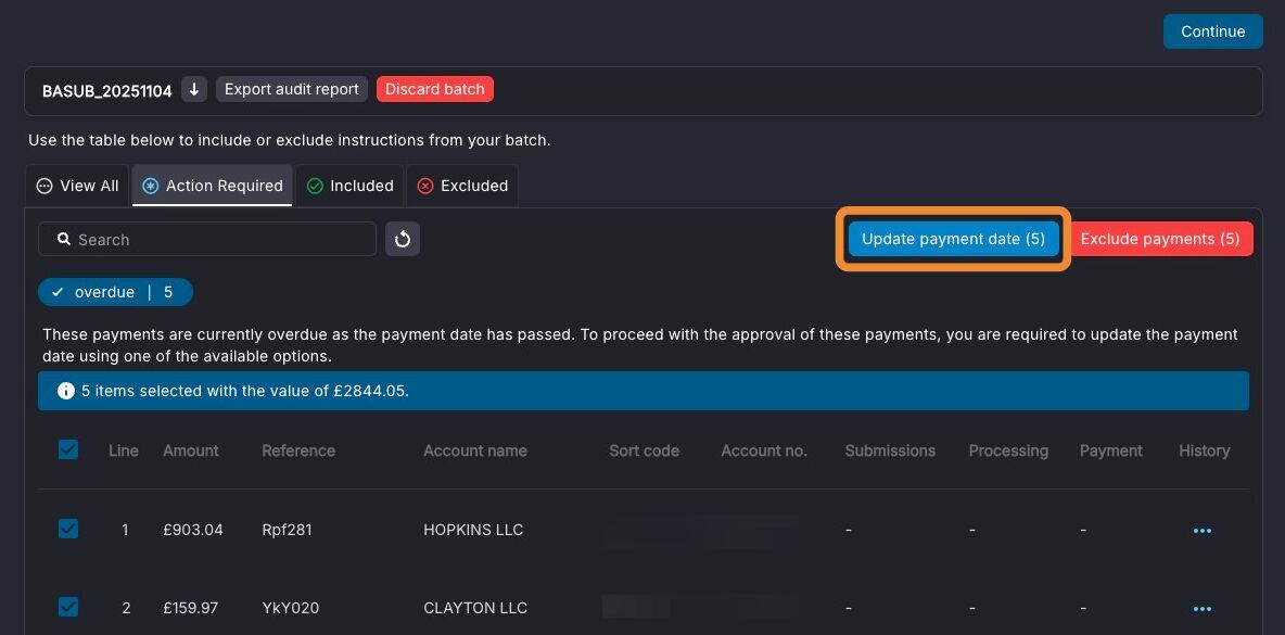 Update Payment Date button