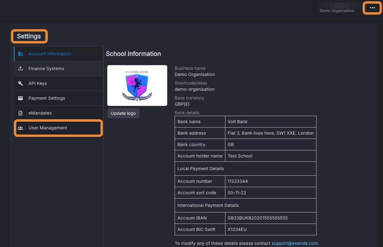 Settings and User Management