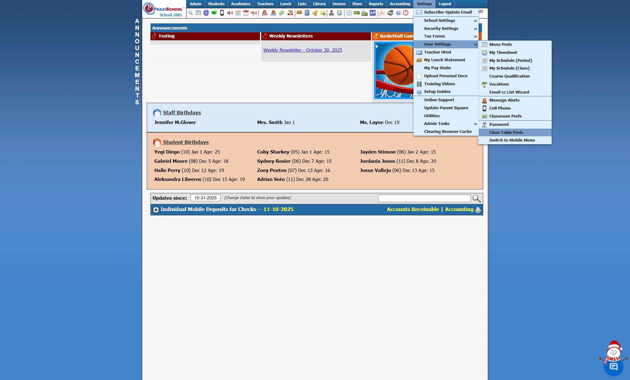 Clearing Table Preferences