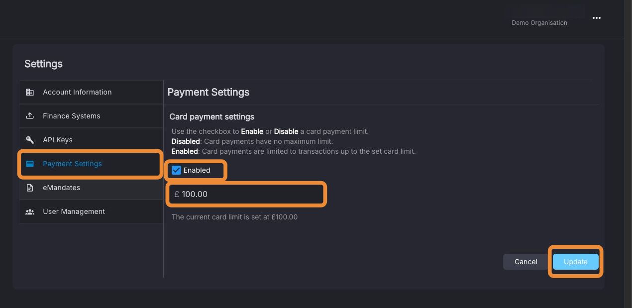 Payment Method settings