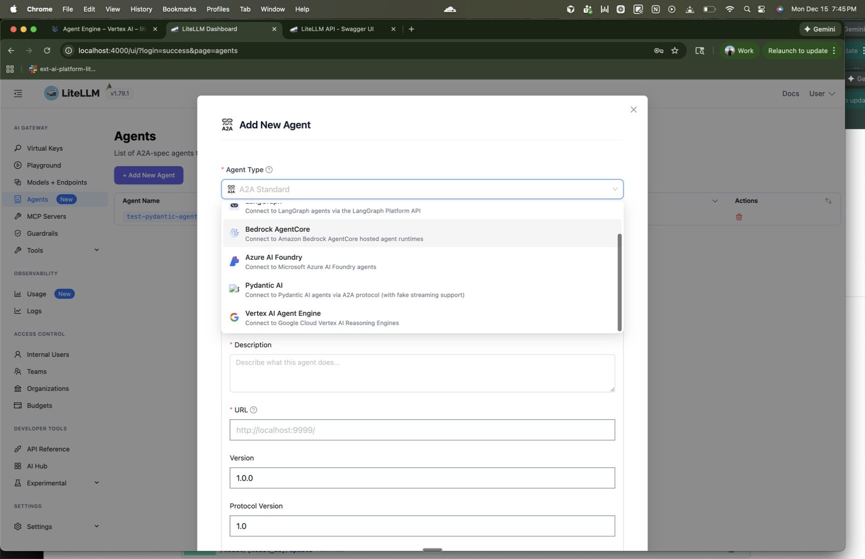 Select Vertex AI Agent Engine