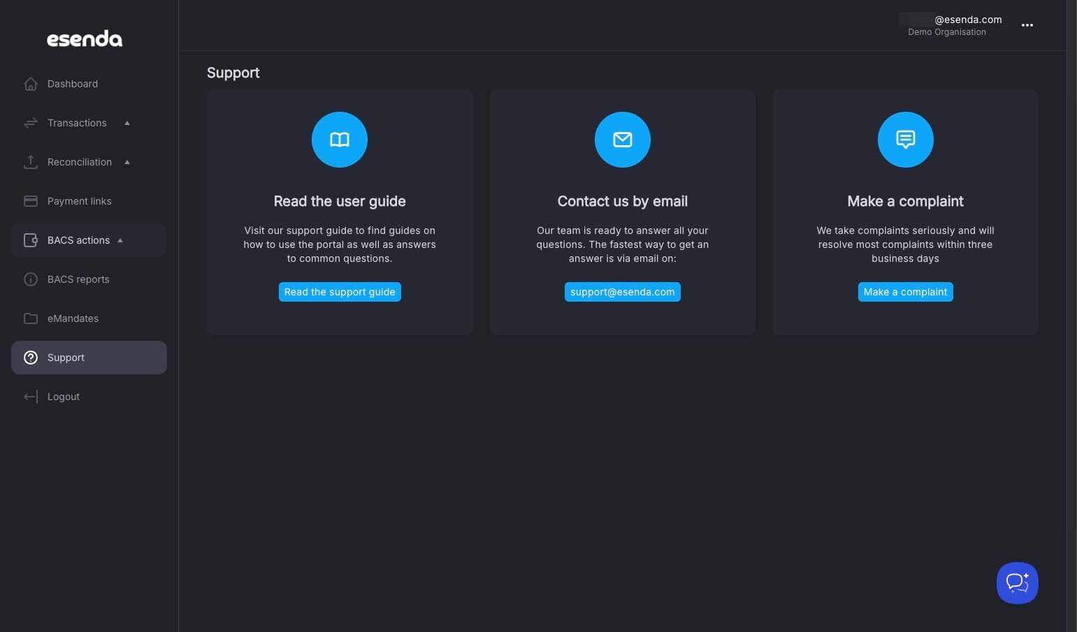 esenda portal overview screen