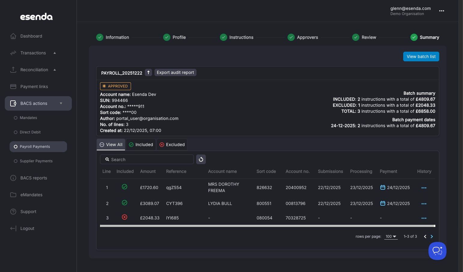 View batch list option