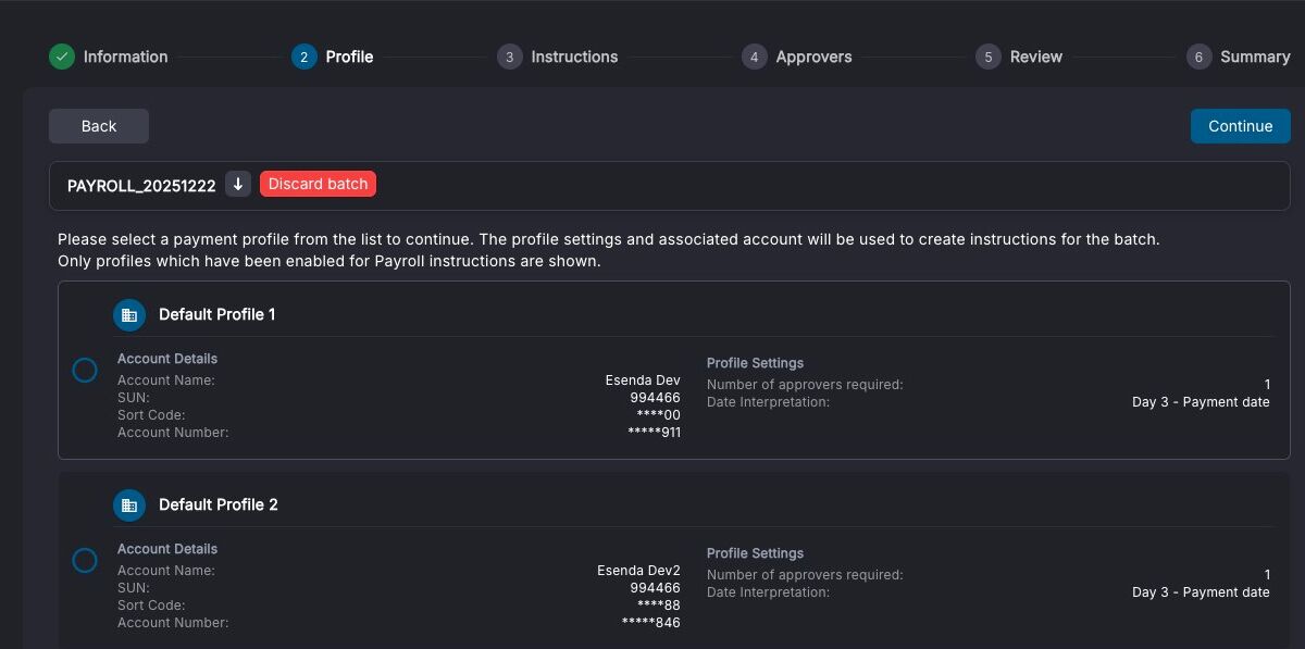 Account selection screen