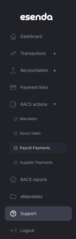Payroll Payments type under BACS actions