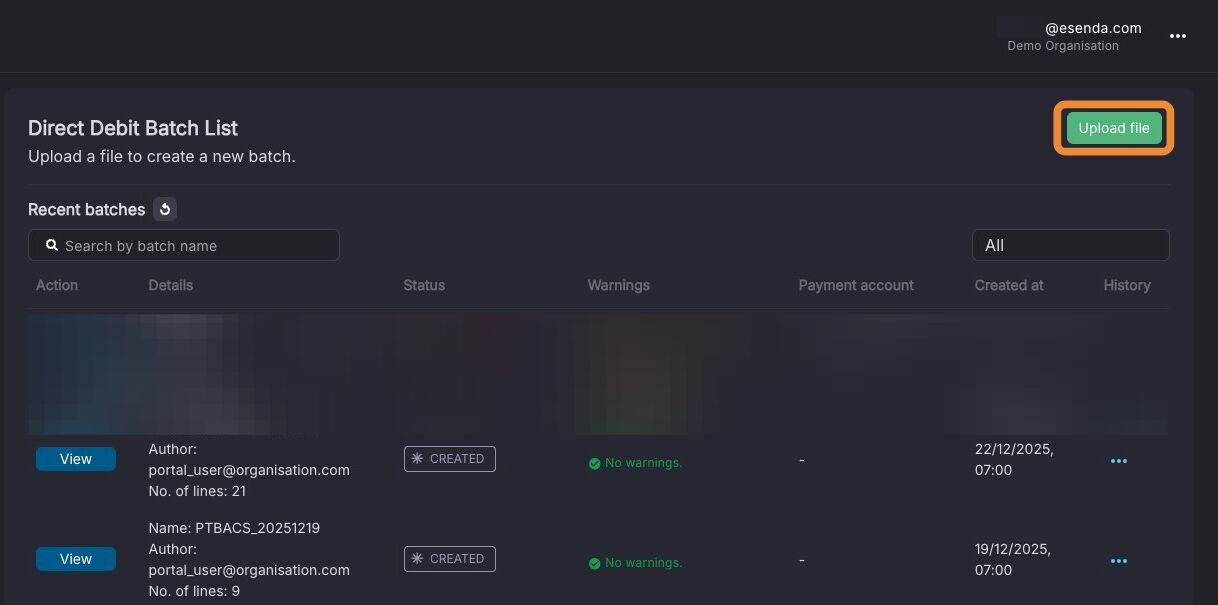 Upload file button