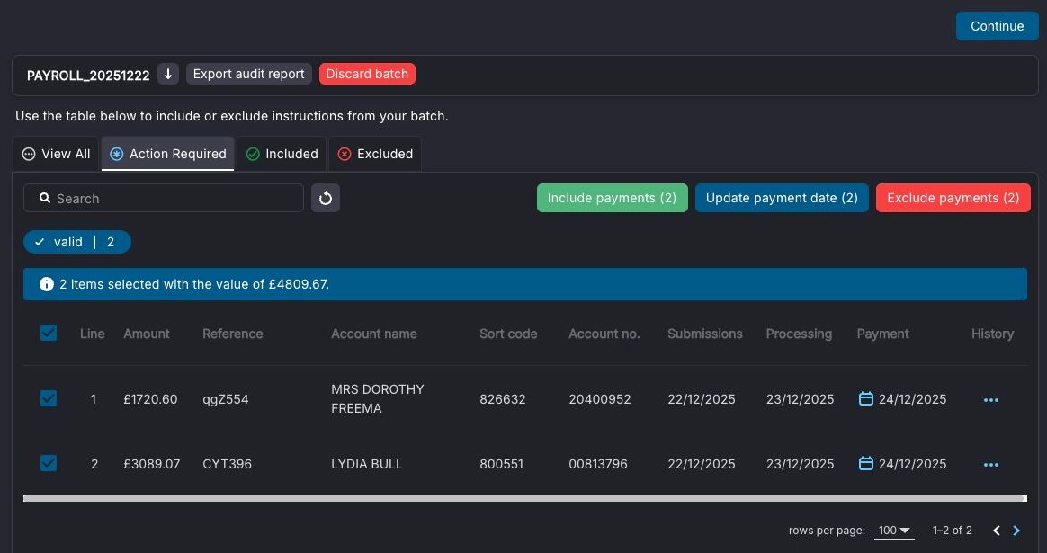 Include payments button