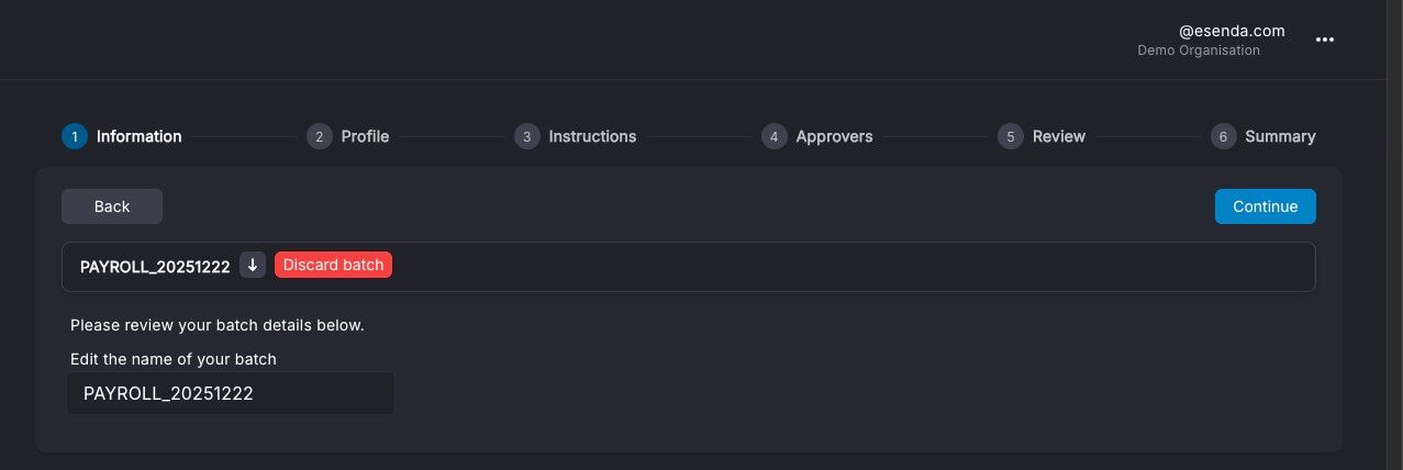 Continue button on the payment file review screen
