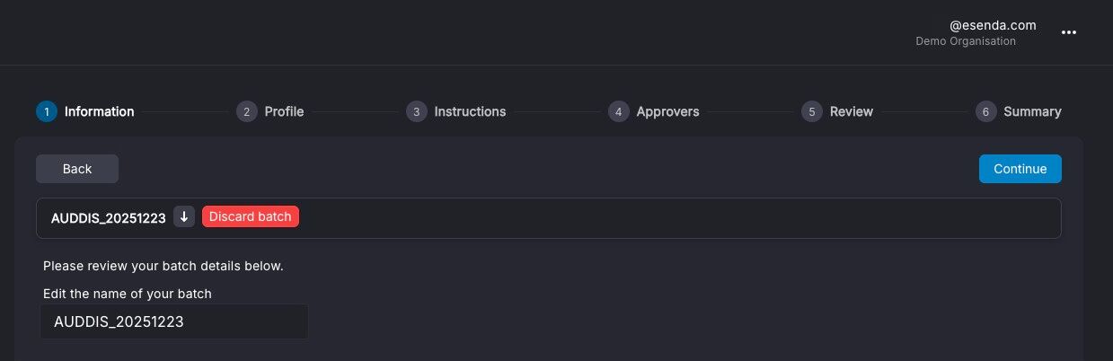Continue button on the mandate file review screen