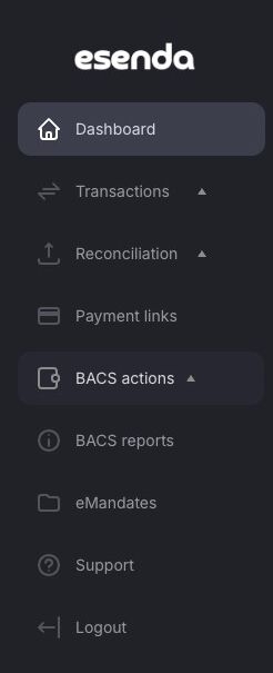BACS actions in the left hand menu