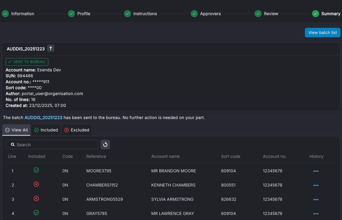 View batch list option