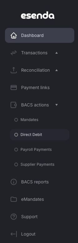 Direct Debit payment type under BACS actions