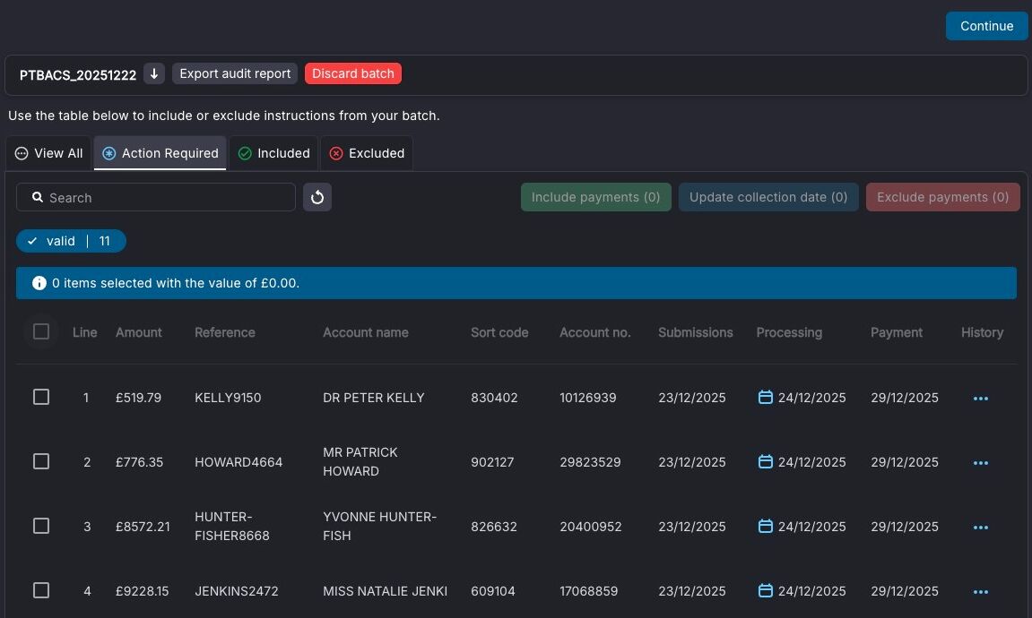 Select all checkbox on the payments list