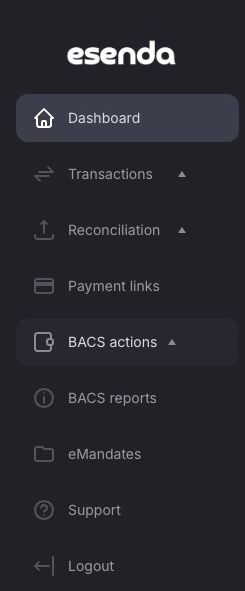 BACS actions in the left hand menu
