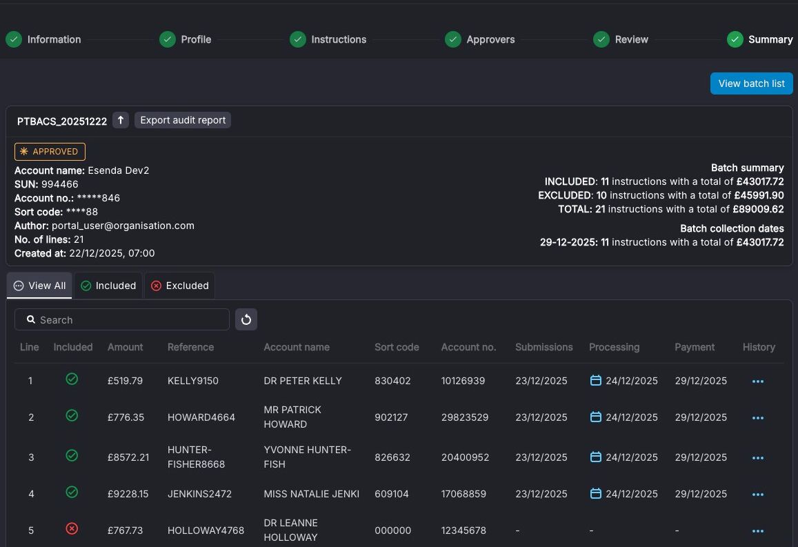 View batch list option