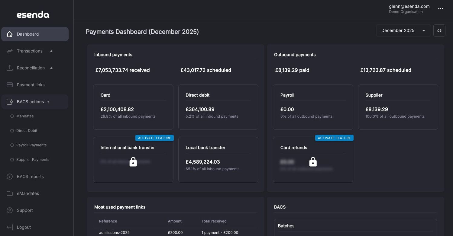 esenda portal overview screen