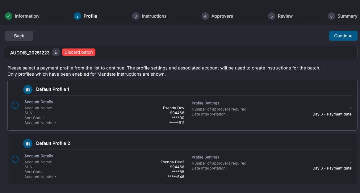 Account selection screen