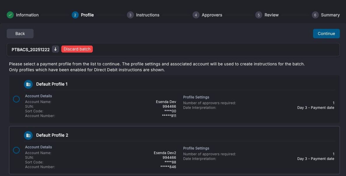 Account selection screen