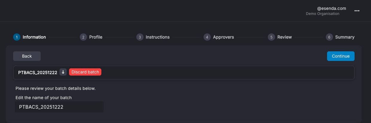 Continue button on the payment file review screen
