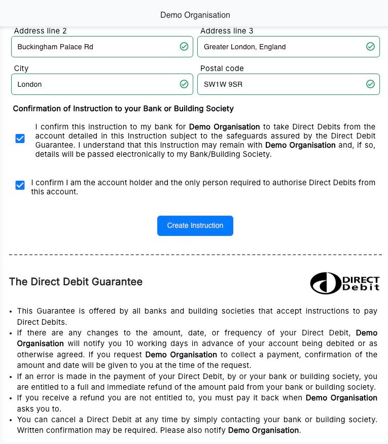 Account details being validated on submission